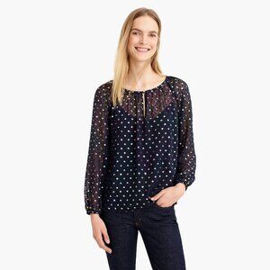 J Crew Rainbow Clip Dot Popover Top in Navy Multicolor size Large